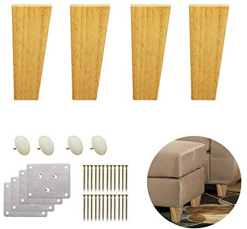 EUTYRG Bois Massif, Pieds de canapé de Remplacement, Pieds d'armoire en Bois d'hévéa, Pieds de Commode trapézoïdale, pour canapé, lit, Table, Fauteuil, Chaise (Bois 18 cm)