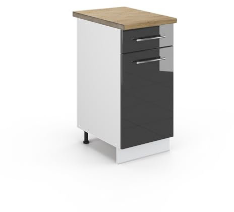 Vicco Küchenunterschrank Fame-Line, Anthrazit Hochglanz/Weiß, 40 cm, AP Eiche