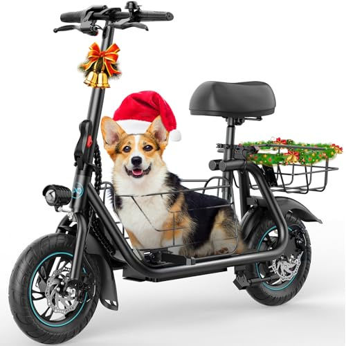 Gyroor C1S Electric Scooter with Seat for Adults - 550W Motor, Pet Basket, 19 MPH Top Speed, 20 Miles Range, 12 Pneumatic Tires, Foldable Commuting Scooter, Black