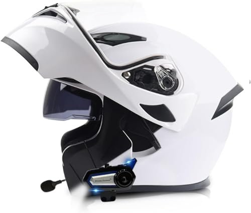 Klapphelm mit Bluetooth Motorradhelm Helm mit integriertem Bluetooth Integralhelm Anti-Fog-Doppelspiegel Vollvisierhelm ECE Genehmigt sturzhelm D,XXL63-64CM