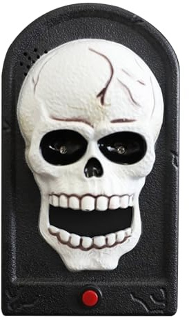 gibxiyza Halloween Doorbell Halloween Decor Spooky Skull Head Doorbell with Light Up Eyes and Sound Scary Haunted House Prop for Halloween Indoor Outdoor Decoration House Party C