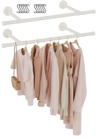 GUOHNHE Kleiderstange Industrial, Garderobenstange Wandmontage, Kleidergestell Garderobenhalter, DIY Garderoben System, Begehbarer Kleiderschrank, für Kleine Zimmer, 77 cm, 2 Set, Weiß, SG77W-2