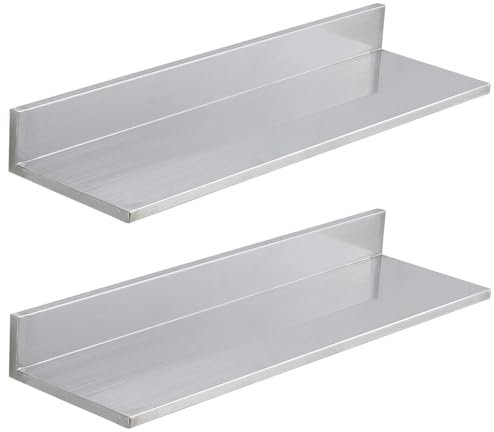 CAVATINY Edelstahl Wandregal, Regal Wand 2 Stück, Schweberegal Silber 75cm Länge, schwimmender Boden Hängeregal für Wohnzimmer, Küche, Büro, Badezimmer
