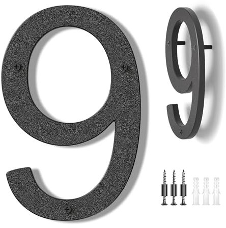 House Numbers Large Door Number 10 inch/25 cm - Modern House Numbers Black Plastic Exterior Front Door - Address Numbers 9