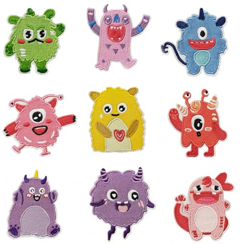10 Piezas Parches Termoadhesivos Infantiles,Parches de PequeñOs Monstruos para Planchar Parches para Ropa Termoadhesivos Parches Infantiles para Ropa para Cubrir Grietas O Agujeros