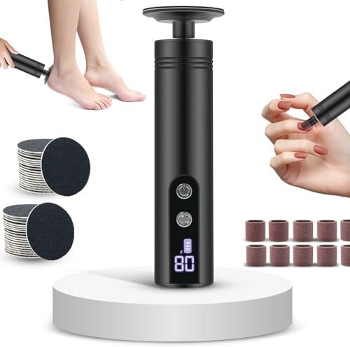 2-in-1 Elektrischer Hornhautentferner mit 9 Einstellbaren Geschwindigkeiten Wiederaufladbare LED Pediküre und Maniküre Set mit Auswechselbare Schleifscheiben für Fuß & Nagelpflege
