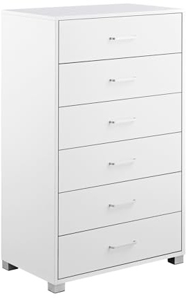 WeHome - Cassettiera Camera Da Letto, Cassettiera 6 Cassetti 68x40x115 Cm, Cassettiera In Legno Mobile Camera Da Letto, Cassettiera Salvaspazio Nancy, Como Camera Da Letto (Bianco)