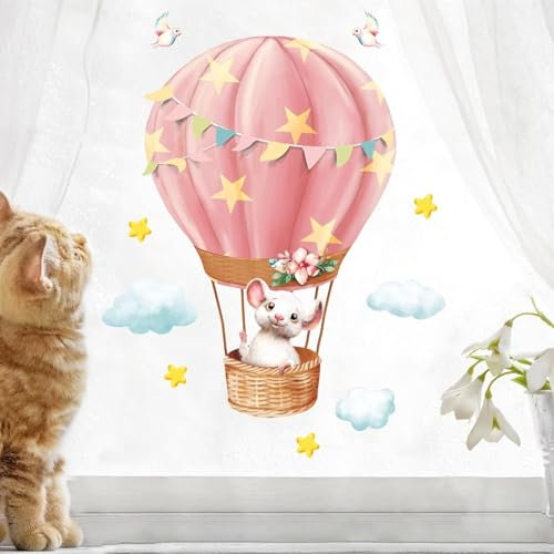 Wandtattoo Loft Fensterbilder Frühling Maus im Heißluftballon Motiv – A4 Bogen Wiederverwendbar – Frühlingsdeko Fenster, Frühlingsbild Fenster, Fenster Frühling, Fensterfolie Frühling Selbstklebend