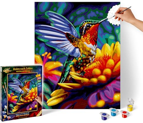 Schipper 609130921 Malen nach Zahlen – Kolibri - Bilder malen für Erwachsene, inklusive Pinsel und Acrylfarben, 40 x 50 cm