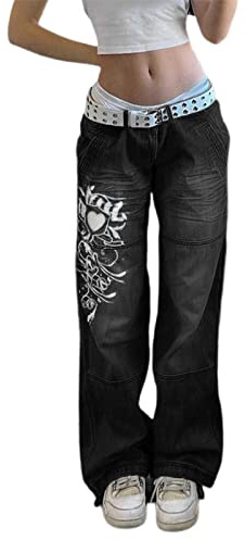 LYSINK Women Wide Leg Jeans Loose High Waisted Straight with Pockets Pants Summer Spring Casual Denim Long Trouser (Bf Black, M)