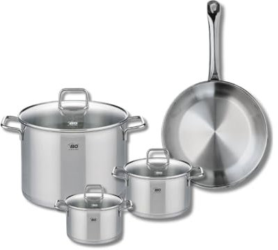 ELO 9697550 Batterie de cuisine 4 pièces, Ensemble de 1 Poêle de cuisson 28 cm et 3 faitouts 14, 16 et 26 cm Elo Profi Citrin, inox, induction