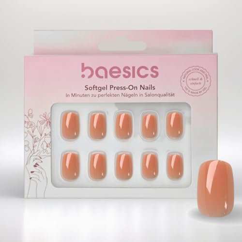 Baesics Softgel Press On Nails Koralle Square– 30 Stück Nagelset für Zuhause, Wiederverwendbar, Natürliche Optik, Flexibel, Künstliche Nägel ink Klebepads, Salonqualität für Anfänger und unterwegs