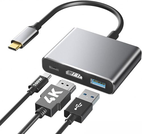 USB C to HDMI Multiport Adapter Cable with Charging Port, 4K HDMI to USB C Hub Adapter for Mac iPad pro MacBook Monitor Laptop,USB 3.0 Adapter 10Gbps Dongle