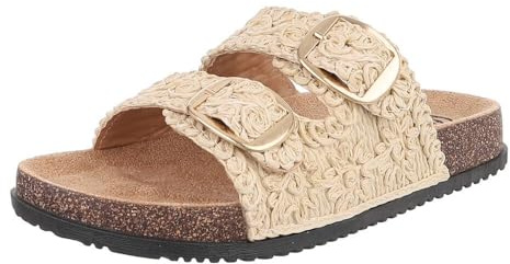 Ital Design Damenschuhe Sandalen & Sandaletten Pantoletten, CD375-, Kunstleder, Beige, Gr. 40