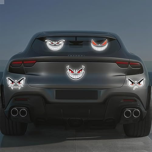 10 Stück Adesivi Riflettenti per Auto con Sorriso Demoniaco, Impermeabili, Autoadesivi, Divertente Decorazione per Auto, Moto e Altro