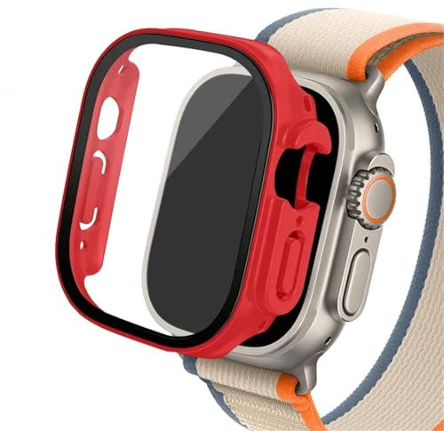 Quirxio Boîtier en verre pour Apple Watch Ultra 2, 49mm, smar twatch PC, protecteur d'écran pare-chocs, couverture trempée, accessoires de bande série iwatch(Red 07,Ultra 2 49mm)