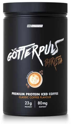 Götterpuls Barista Protein Iced Coffee 600g Pulver Classic Coffee | Mit 23g Eiweiß & 80mg Koffein – Mit echtem Kaffee-Extrakt – Whey Protein Isolat & Konzentrat – 20 Portionen