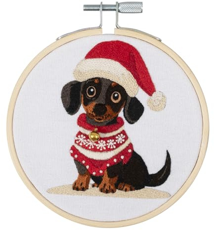 Trimits Embroidery Kits - 15cm 6 Embroidery Beginners Kit, Cross Stitch Kits for Adults, Starter Set with Bamboo Hoop, Fabric, Threads, Needle & Backing - Woof