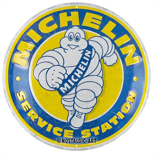 Nostalgic-Art Retro metal sign, Ø 35 cm, Michelin – Service Station – Gift idea for motorcycle fans, Official License Product (OLP), made of metal, vintage design
