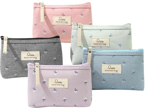 MLPKOI 5 Pièces Petite Trousse de Toilette Maquillage Femme, Sac Cosmétique à Glissière Portable Trousse de Maquillage de Voyage pour Femmes et Filles, Maison, Voyage, Rouge à Lèvres, Pièces de