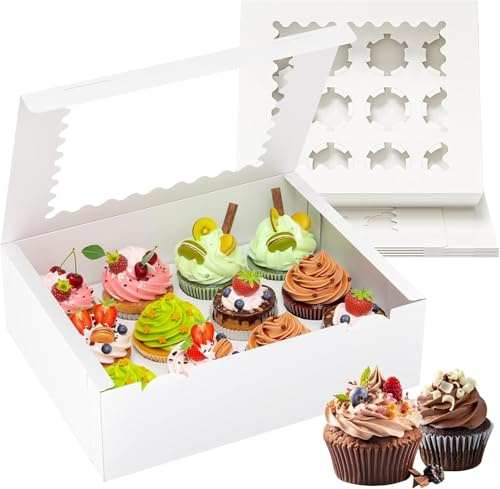 eascity 4 Pack Cupcake-Boxen, für 12 Standard-Cupcakes, Cupcake-Behälter mit Sichtfenster und Einsätzen, hochwertige Cupcake-Halterung, ideal für Geburtstagsfeiern, Partys und mehr