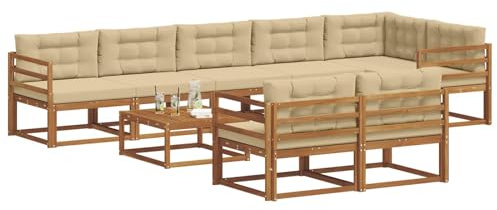 vidaXL Outdoor-Sofagarnitur mit Kissen 9 pcs Natur und Beige, Outdoor-Sitzmöglichkeiten, Garten-Lounge-Sofaset, Langlebige Terrassen-Sektional, Modernes Gartenmöbel