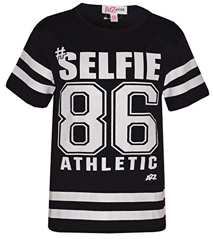 A2Z 4 Kids Girls Top Kids Designer's #Selfie 86 Athletic Print Fashion Top - Black - 7-8