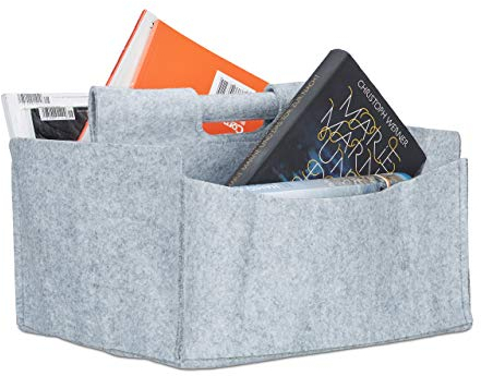 Relaxdays Zeitungskorb aus Filz, H x B x T: 22 x 32 x 29 cm, 2 Fächer, mit Griff, faltbarer Zeitungsständer, grau