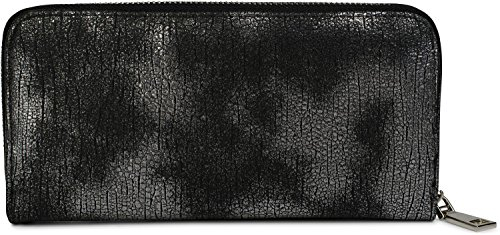 styleBREAKER Geldbörse mit genarbter Oberfläche im Antik Metallic Look, umlaufender Reißverschluss, Portemonnaie, Damen 02040091, Farbe:Schwarz/Silber