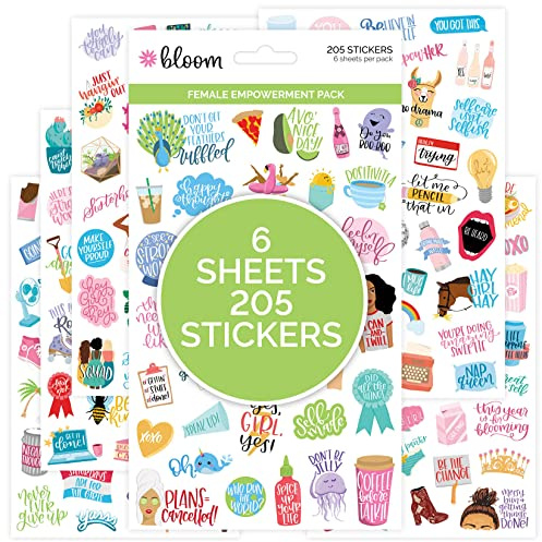 bloom daily planners Female Empowerment Planner Aufkleber – Variety Pack – 6 Blatt / 205 Girl Power Themenaufkleber