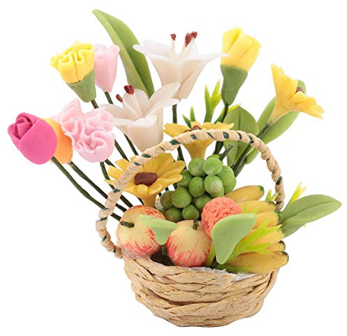 1:12 Dollhouse Miniature Flower Fruit Basket Simulation Mini Handcrafted Baskets Doll Houses Landscape Art Decoration Ornament Accessories for Kids Educational Pretend Toys