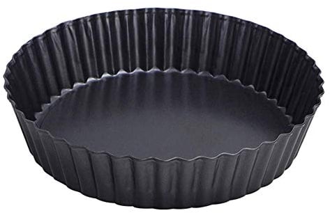 webake Deep Quiche Dish Tart Tin with Loose Base 9.5 Inch 24cm Pie Dish Non Stick Extra Deep Fluted Tart Mould, Black