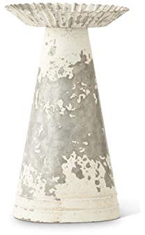 K&K Interiors 14909A-3 22,9 cm Metall-Vasenerhöhung mit geriffeltem Rand und weiß gewaschenem Finish, 9 Inch Metal Vase Riser with Fluted Edge and White Washed