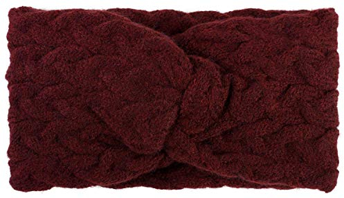 styleBREAKER Damen Strick Stirnband mit Zopfmuster und Twist Knoten, warmes Winter Haarband, Headband, gestrickt 04026044, Farbe:Bordeaux-Rot