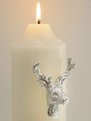 POMMERNTRAUM ® | KerzenPin KerzenStecker Kerzendekoration Hirsch Hirsche Hirschkopf JAGDMOTIV (Silber 6 x 3 x 7,5 cm)