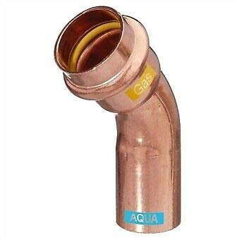 Pressfittings Kupfer V Konturen Alle Varianten Trinkwasser Gas Heizung (Bogen 45 Ø, 1 Muffe 15mm)