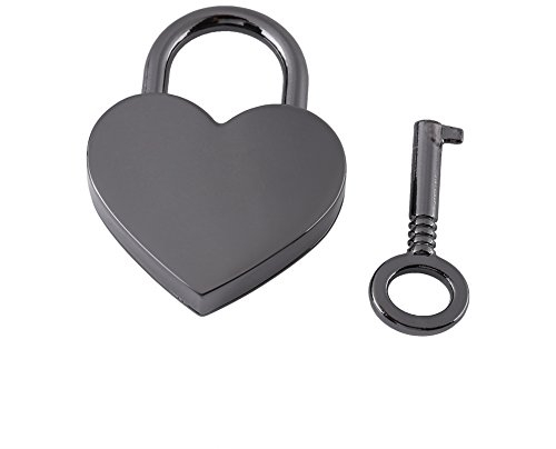 Mini Padlocks, Vintage Heart Shape Key Padlocks Gun Black Metal Locks for Jewelry Box Diary Luggage Handbag Gift