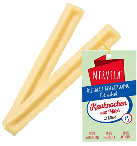MERVELA® Kaukäse für Hunde | 2 * 30 Gramm | Käseknochen | Beschäftigung & Belohnung | Käsestangen | Harter Yak Käse Hund | Himalayan Cheese Bones | Langer Kauspaß