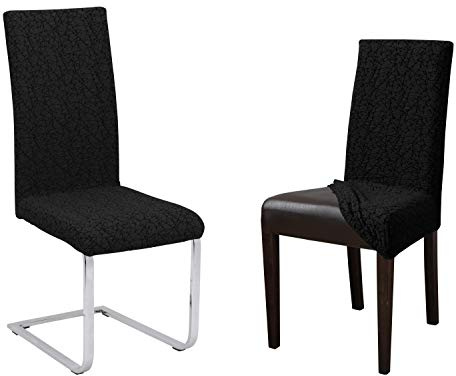 BEAUTEX Stuhlhusse Stretch Stuhl & Schwingstuhl 4er Set Marmor Schwarz | 60% Baumwolle, 38% Polyester, 2% Elasthan, 240 g/m², Rundum-Gummizug, 30 °C waschbar, faltenarm, formstabil & langlebig