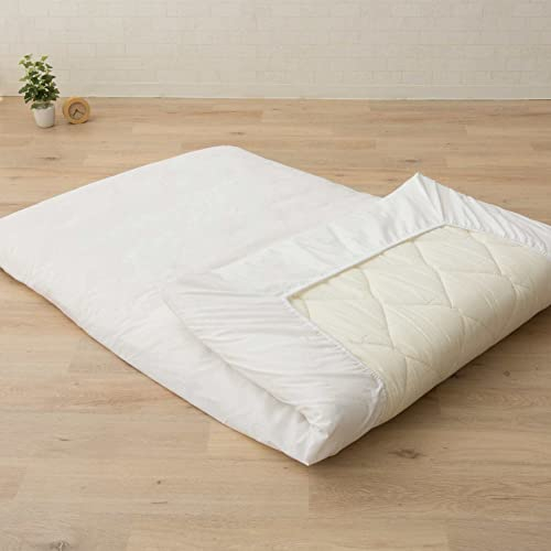 EMOOR Japanische Futon Matratze CLASSE 140 x 200 cm mit Baumwolle Spannbetttuch (Weiß) Hergestellt in Japan, Faltbar Schlaf Traditionelle Boden Bett Tatami Matte Pad Baumwolle Topper
