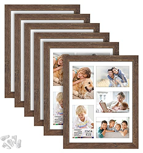 Langdon House Collagen-Bilderrahmen mit Matte für 12,9 x 15,6 cm große Fotos (rustikales Braun, 6 Stück), traditionelle holzähnliche Bilderrahmen für jeden Einrichtungsstil, Richland-Kollektion
