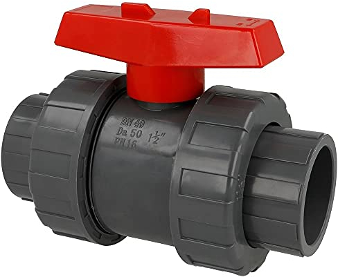 PVC Kugelhahn 2 Wege Ø 50 mm Klebemuffe mit 2 x Verschraubungen