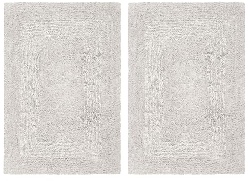COTTON CRAFT Luxuriöser Badteppich, wendbar, schwer, für Badezimmerboden, Badewanne und Dusche, reine Baumwolle, weich, saugfähig, getuftet, Rennstreckenmatte, 43,2 x 61 cm, Platin