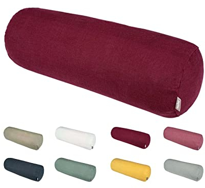 beties Leinen Nackenrollen Bezug ca. 15x40 cm 100% Leinen Stone-Washed Nackenkissen Bezug mit Reißverschluss (Merlot-rot)