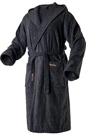 Mount Swiss Damen Herren Bademantel ONEX mit Kapuze I Morgenmantel flauschig I Nachtwäsche aus edler Baumwolle Farbe: anthrazit, Grösse: XS