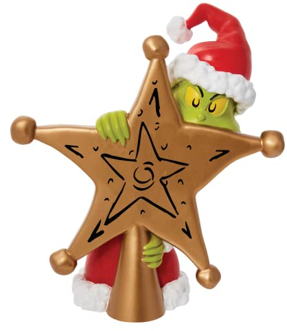 Department 56 Dr. Seuss The Grinch Esculpido detrás de la Estrella para árbol de Navidad, 21,5 cm, Multicolor
