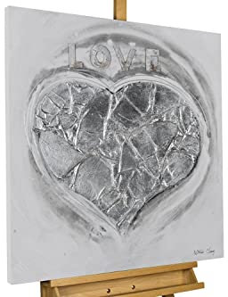 KunstLoft Tableau peinture moderne | 100% PEINT À LA MAIN | 80x80cm | Peinture sur toile 'White Expression' | Cœur | Blanc | Deco murale salon