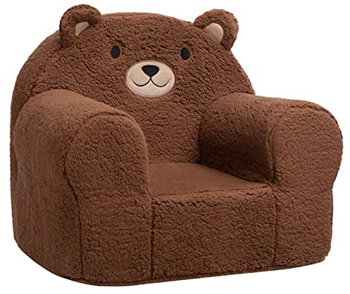 BEJOY Kindersofa - Ultra-weiches Kuschel Kindersessel mit Schaumstoff-Füllung, Einzelsessel in Kuscheliger Sherpa-Qualität für Jungen und Mädchen, Karamellbär-Design