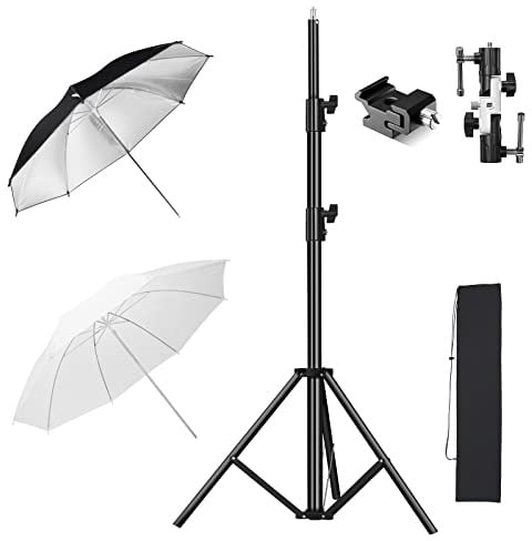 Soonpho Photography Umbrella Lighting Kit, 2 Pack 43inch/109cm Soft Umbrella(White&Silver) with Light Stand,Flash Bracket U-Shape, Carry Bag for Studio/Outdoor Photo and Video Lighting Accessories