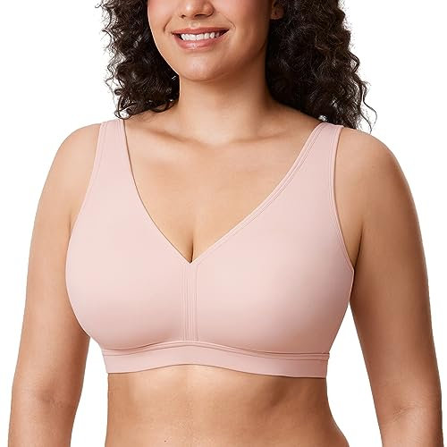 AISILIN Reggiseno Senza Ferretto Donna Bralette Comodo Taglie Forti Senza Cuciture Coppa Piena Reggiseno per Dormire Rosa Nudo 3C